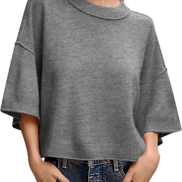 Womens Short Sleeve Sweater Summer Oversized Cropped Sweaters Casual Crewneck Li - Picture 1 of 4